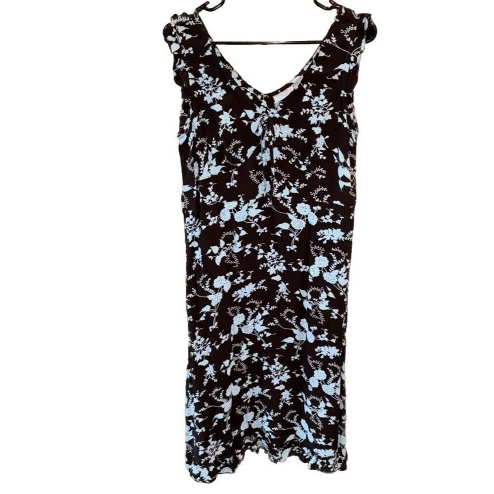La Redoute Brown Floral Sleeveless Sun Dress UK 16 USA 12 Y2K Ruffles Tie V Neck